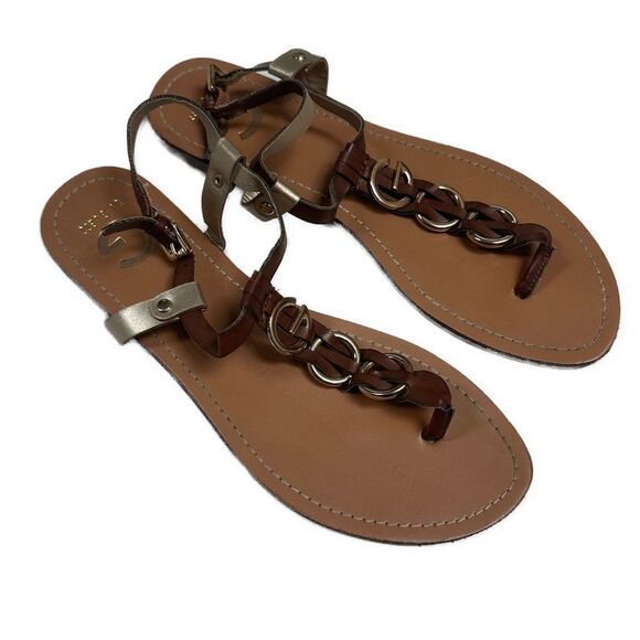 G by Guess Shoes - Guess Brown & Gold Thong Sandals Size 9